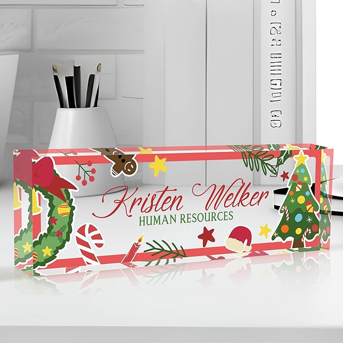 Personalized Name Plate for Desk Custom Acrylic Desk Name Plate Custom Employee Appreciation Gifts Office Gifts for Women, Men, Boss, Coworkers, Teacher, Nurse (Christmas)