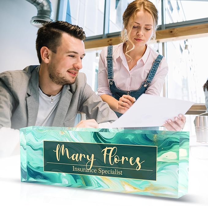 Personalized Name Plates for Office - Gifts for Teacher, Boss, Employee Appreciation - Desk Decor (Amber)