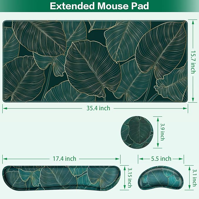 Desk Mat, Large Gaming Mouse Pad with Wrist Rest, 4in1 XXL Mousepad+Keyboard Wrist Rest+Mouse Pad Wrist Support+Cup Coaster Set Ergonomic for Computer Desk Accessories Decor Home Office Table Women