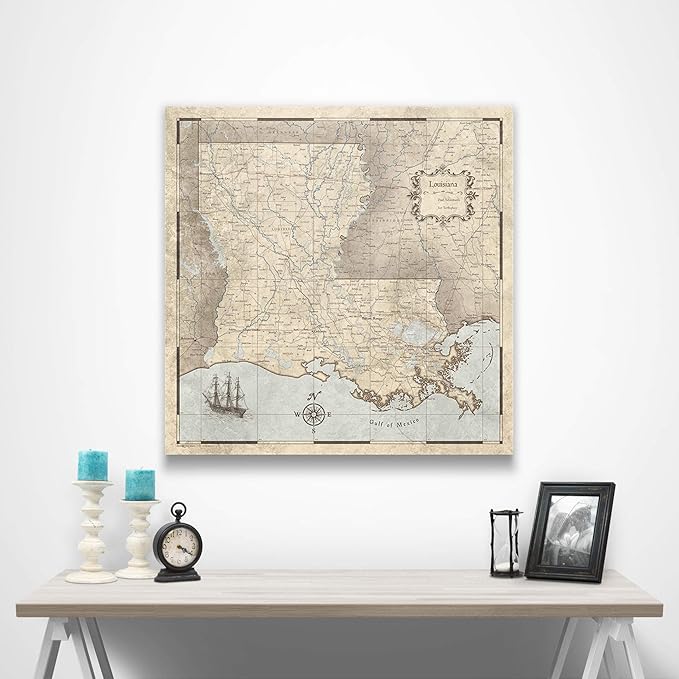 Push Pin Louisiana Map Board - With Push Pins to Mark Louisiana Travel - Handmade in Ohio, USA - Design: Rustic Vintage