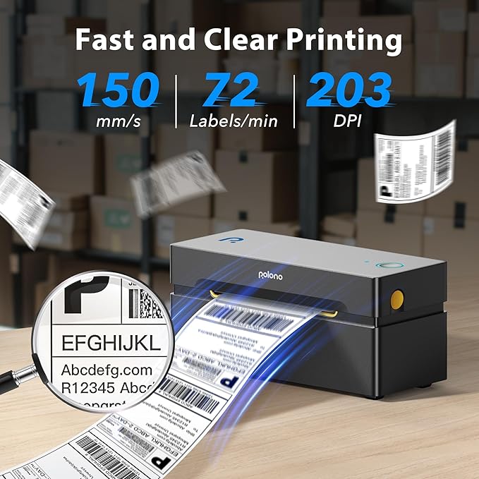 POLONO 4x6 Shipping Label Printer, Bluetooth Thermal Shipping Label Printer for Small Business, Support Android, iPhone and Windows, Widely Used for Amazon, Ebay, Shopify, Etsy, USPS, ect (Slate)
