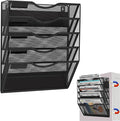 5-Tier Magnetic File Holder, No Drilling Installation File Cabinet Organizer, Black Magnetic File Organizer, Magazine Rack, Magnetic Paper Holder for Refrigerator, File Cabinets, Whiteboard