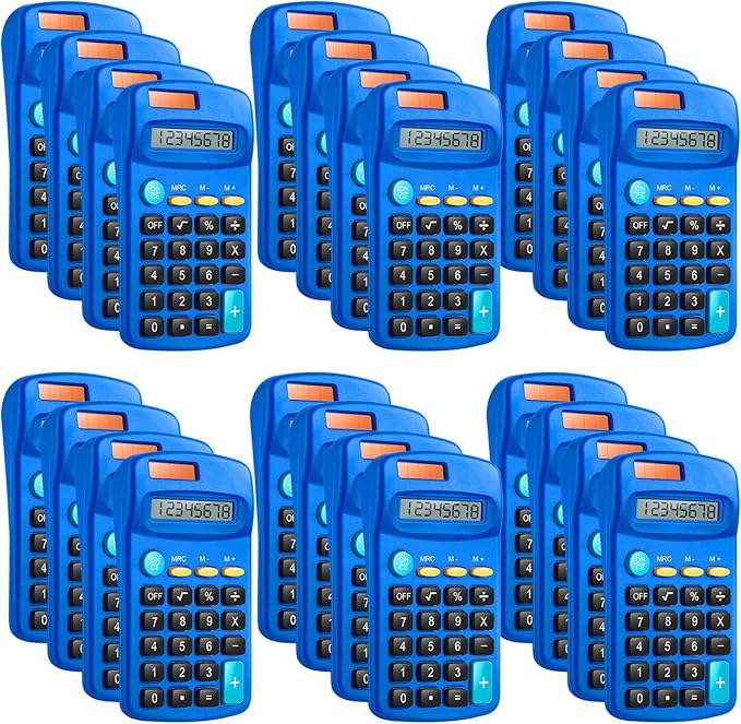 24 Packs Pocket Size Mini Blue Calculator Basic Calculators for Handheld Angled Students 8 Digit Display Solar Battery Dual Power Small Calculator for Students Kids Home Office