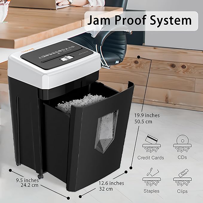 Bonsaii 15-Sheet Shredder, Office Use, 40-Minute Continuous Run Time, Heavy-Duty Cross-Cut Shredder with Jam Protection, P-4 Security Level, Destroys CDs, Credit Cards, 5-Gallon Pull-Out Waste Bin