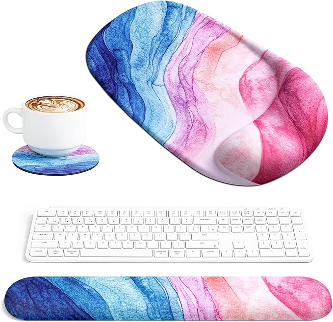 Ospelelf Wrist Rest for Keyboard and Mouse Ergonomic Mouse Pad with Wrist Support Memory Foam Wrist Rest for Computer Keyboard,3-in-1 Gel Mouse and Keyboard Pad for Office Colorful