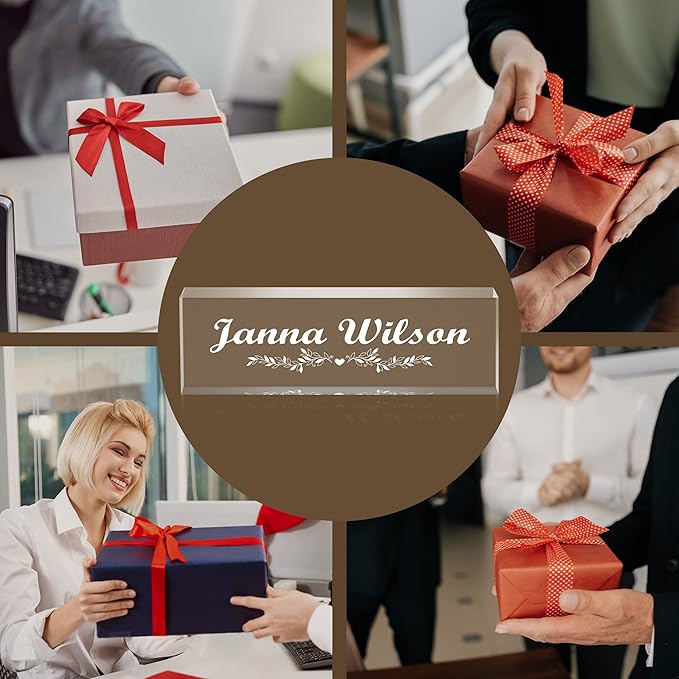 Premium Clear Engraved Acrylic Name Plate for Desk - Personalized Office Decor for Women or Men, Coworkers, Boss, Employee, Teacher (Engraved 2)