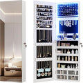 Vlsrka 47.2" LED Jewelry Mirror Cabinet, Wall/Door Mounted Jewelry Armoire Organizer with Full Length Mirror, Large Storage Hanging Cabinet, 4 Drawers, 5 Shelves (White)