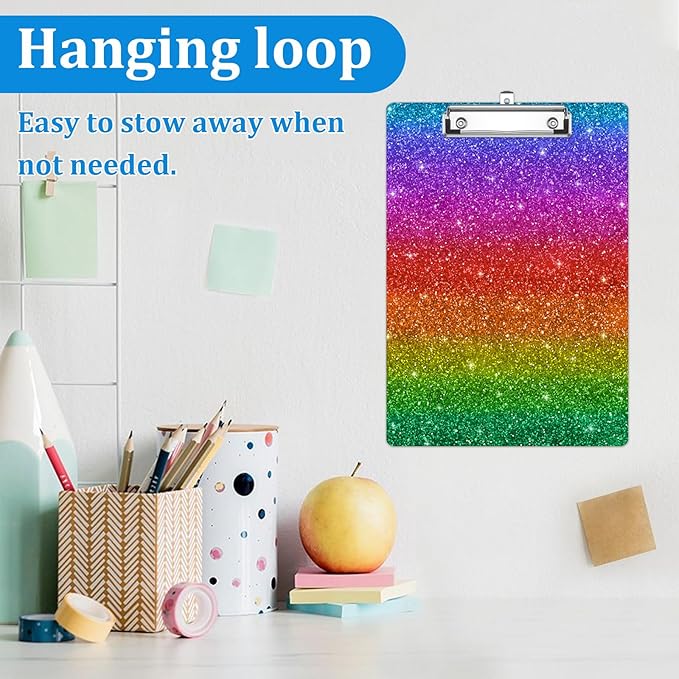 Rainbow Glitter Clipboard Decorative Clip Board with Metal Clip A4 Standard Size 12.5" X 8.7" for Teacher Students Nurses Office