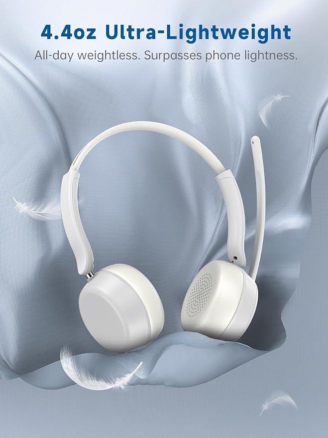SEJJ Wireless Headset with Mic for Work, Bluetooth 5.4 Headphones with AI Noise-Canceling Mic for Clear Calls, Wireless Headsets with Mic Mute & USB A/C Dongle for PC, Computer, Laptop, White