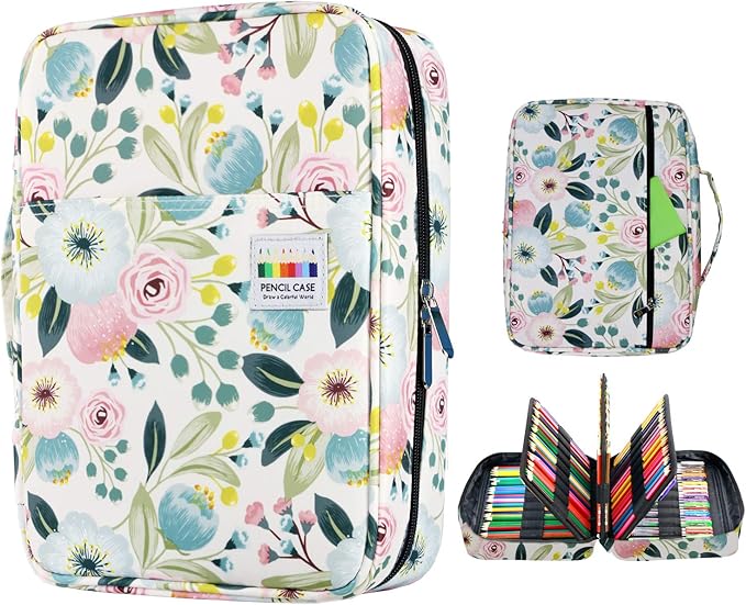 YOUSHARES Colored Pencils Case for 220 PCS Prismacolor Colored Pencils, Large Capacity Pen Case Organizer for Crayola Colored Pencil & Gel Pen (Watercolor Flowers)