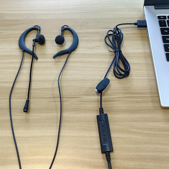 USB Earbuds with Microphone for PC, Lightweight Wired USB-A Computer Headphones with Adjustable Ear Hooks for PC Laptop Computer Mac Zoom Teams Office Work with Volume Controls & Mic/Speaker Mute