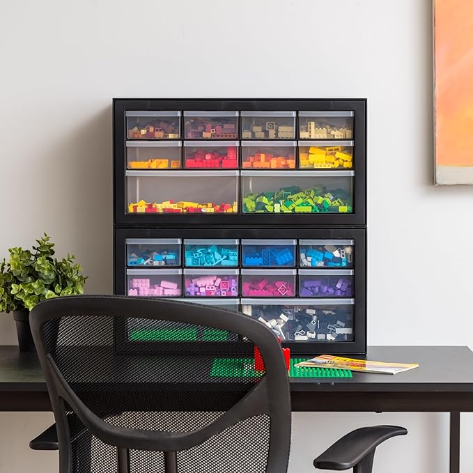 IRIS USA Small Plastic Storage Drawers, 10-Drawer - 2 Pack, Stackable Teacher Toolbox Craft Small Parts Bead Screw Hardware Building Bricks Organizer, Drink and Water Flavor Packet Organizer, Black