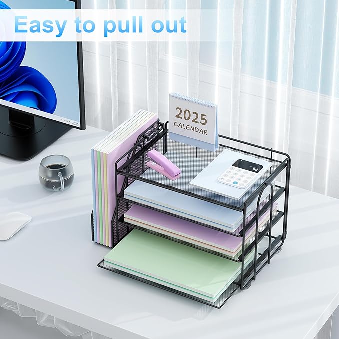 Spacrea Desk Organizers and Accessories, Paper Organizer for Desk with File organizer, Desk Accessories & Workspace Organizers for Catalog & Reference Racks (Black)