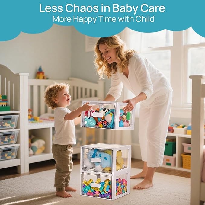 Vtopmart 4 Pack 18QT White Stackable Storage Drawers,Easily Assemble Closet Organizers,Plastic Storage Bins for Bathroom,Cabinet,Kitchen Pantry,Under Sink Organization(Medium)