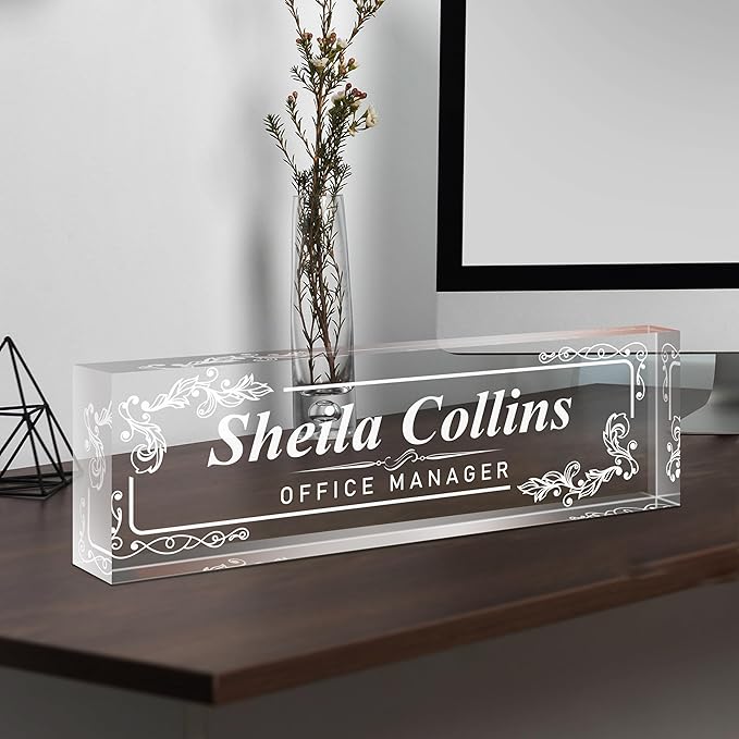 Custom Engraved Name Plate for Desk, Acrylic Desk Name Plate Personalized, Office Decor for Women Men, Acrylic Desk Accessories, Office Gifts for Boss Teacher, Staff Employee Appreciation Gifts
