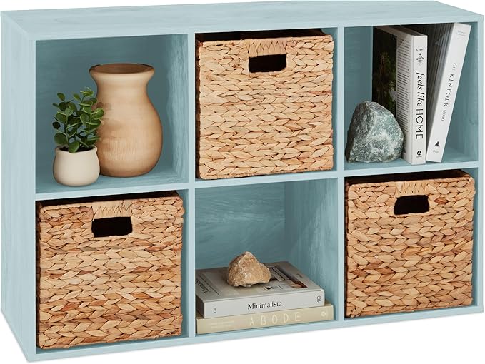 Best Choice Products Kids Bookcase 6-Cube Storage Organizer, 11in Shelf Opening, Bookshelf, Toy Storage, Customizable w/ 3 Removable Back Panels – Light Blue