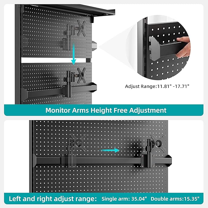 EUREKA ERGONOMIC Pegboard with Dual Monitor Stand,Steel Pegboard for Desk,Computer Accessories for Office, Privacy Panel for Gaming Desk, 4 Accessories Modular Hanging,43 x 34inch, Black