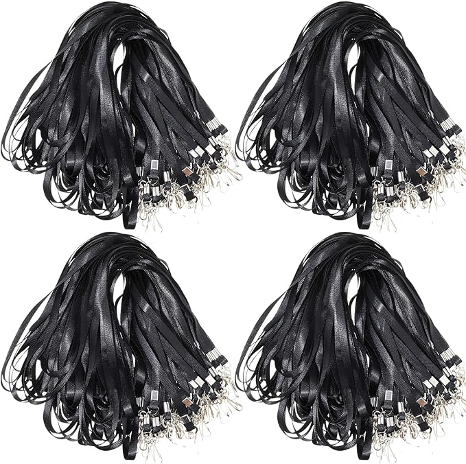 Gueevin 500 Pcs Lanyard Bulk Lanyards for Id Badges Lanyards for Keys Safety Woven Badge Lanyard with Clip Swivel J Hooks (Black)