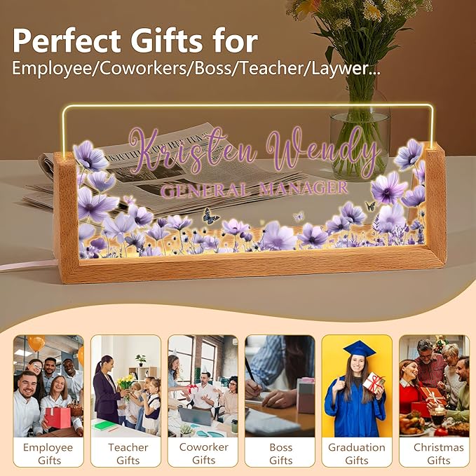 Ships Next Day, Custom Name Plate for Desk - Business Light Up Acrylic Desk Name Plate Personalized Elegant Office Gift for Boss Coworker Teacher Employee Appreciation Gift, Office Decor for Women Men