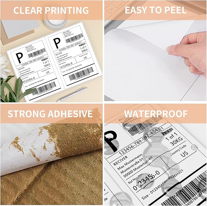 Shipping Labels with Rounded Corner, 8.27 x 5.32 Inches Half Sheet Self Adhesive Shipping Address Labels for Laser and Inkjet Printer, 200 Labels