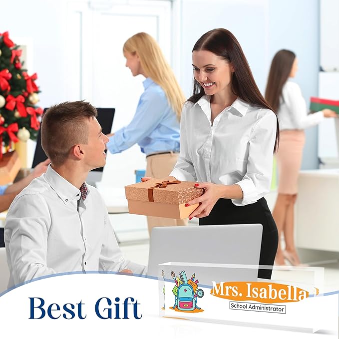 Custom Desk Name Plate Personalized, Acrylic Name Plates for Desk, Office Decor Personalized Gifts for Teacher Coworkers Boss Nurse The Bookbag Explosion