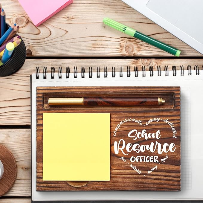 School Resource Officer Gift Sticky Note Holder Wooden, Thank You SRO, Appreciation Gift for School Resource Officer Social Worker Office Decor Desk Self-Stick Note Pad Holders TZP15