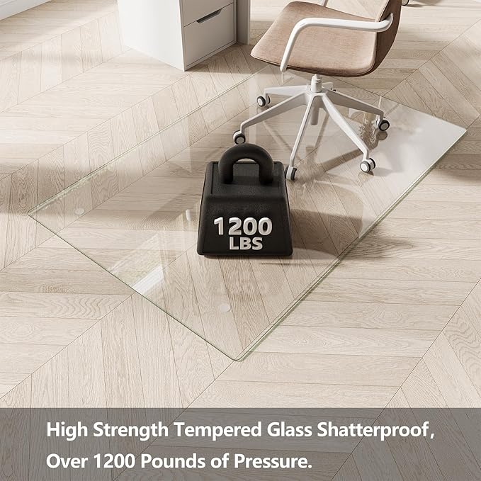 Koonmi Glass Chair Mat for Carpet, 36"x55" Office Chair Mat, Tempered Glass Chair Mat with Rounded and Polished Edges, Non-Slip Pads, Glass Floor Mat for Hardwood Floor, Carpet