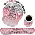Keyboard Wrist Rest and Mouse Pad Wrist Support Set with Coasters, She Believed She Could So She Did Inspirational Quote Wrist Mouse Pad with Non-Slip PU Base for Computer Laptop Home Office