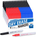LiqInkol Dry Erase Markers Bulk 160 Pack 3 Assorted Colors, Chisel Tip Whiteboard Markers for Home and Office，Pens of 80 Black 40 Red and 40 Blue.