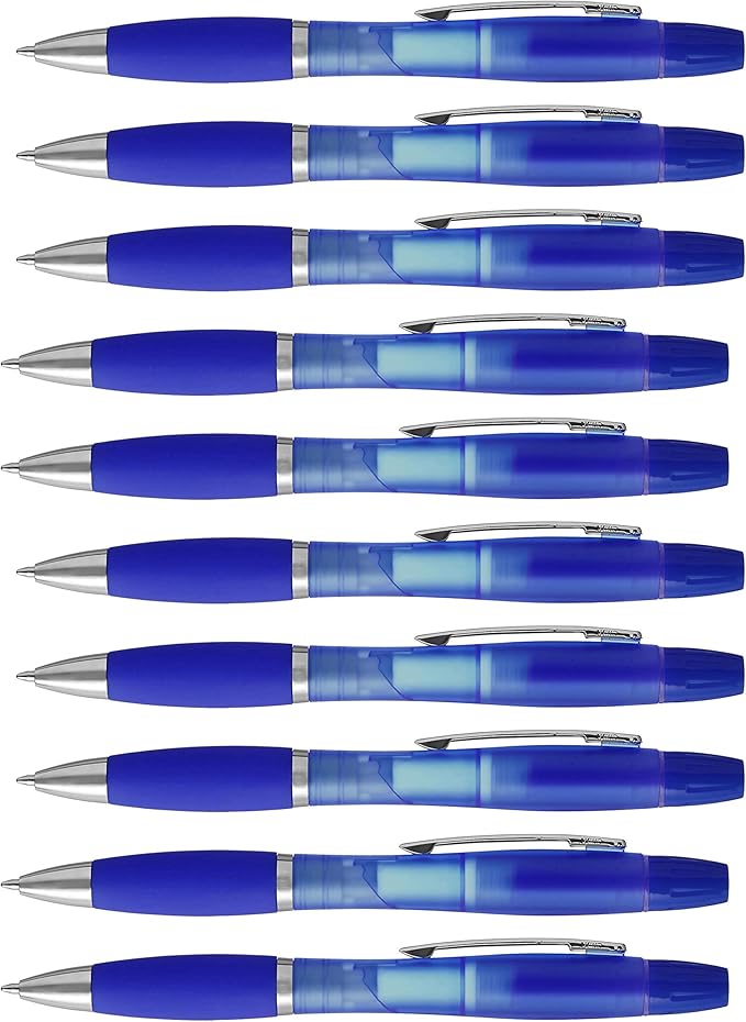 DISCOUNT PROMOS Two in one Highlighter Pens - 10 pack - Plastic Pens - Blue