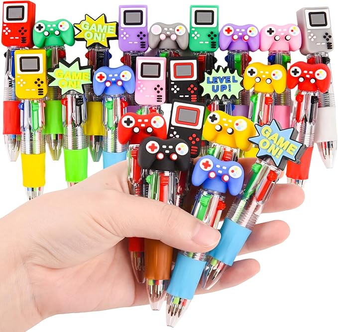 LiYiQ 25 Pcs Video Game Multicolor Pen in One Cartoon Cute Fun 4-in-1 Cute Pens Bulk Kawaii Game Handle Level Up Games Console Shape Cool Ballpoint Pens for Fun Gifts