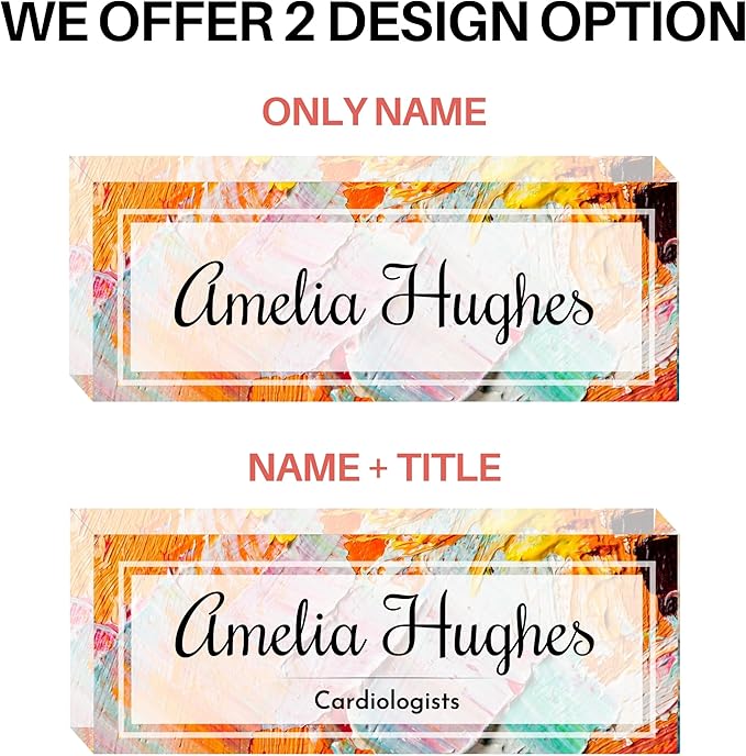 Customized Clear Acrylic Thick 8x3" Acrylic Black - Desk Name Plate Block with Personalized Logo - Professional Office Decor - Customized Acrylic Plate Gift for Teacher Co-workers (Orange Paint)