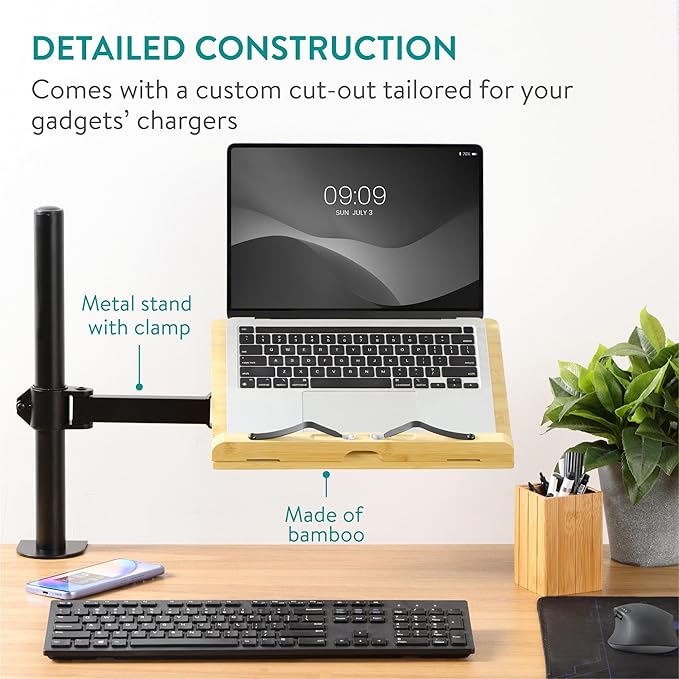 Navaris Book Stands with Clamp - Book Holder for Reading - Bamboo Books Stand - Works for Music, E-Readers or Tablets - 13.39 x 17.72 x 21.65 (34 x 45 x 55 cm)