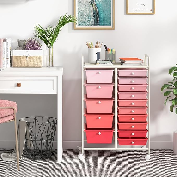 ARLIME 15-Drawer Storage Cart, 15 Drawer Trolley, Rolling Organizer Cart, Scrapbook Paper Organizer, Suitable for Office and School, Rolling Office Storage Tools