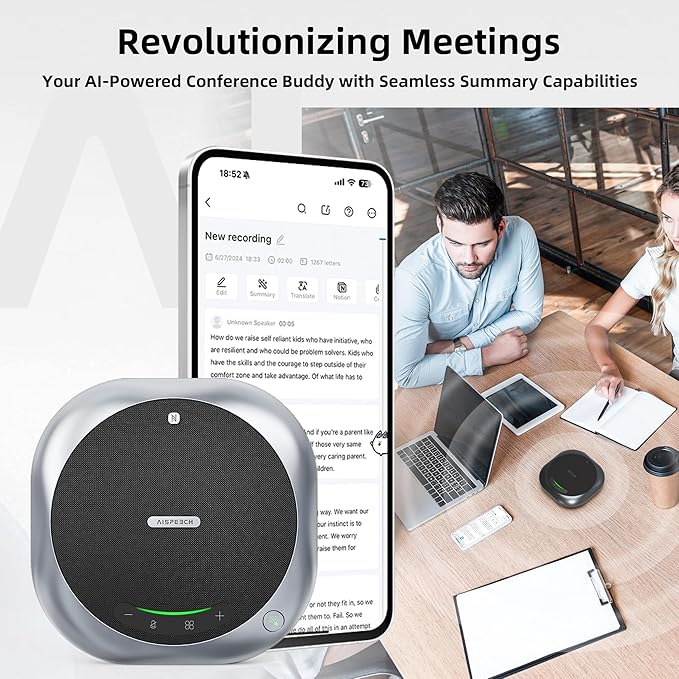 AISPEECH Bluetooth Conference Speakerphone M6 Conference Microphone with AI Noise Reduction AI Transcription Full-Duplex 360° Omnidirectional Voice Pickup USB Speaker for Teams Zoom Home Office, Black