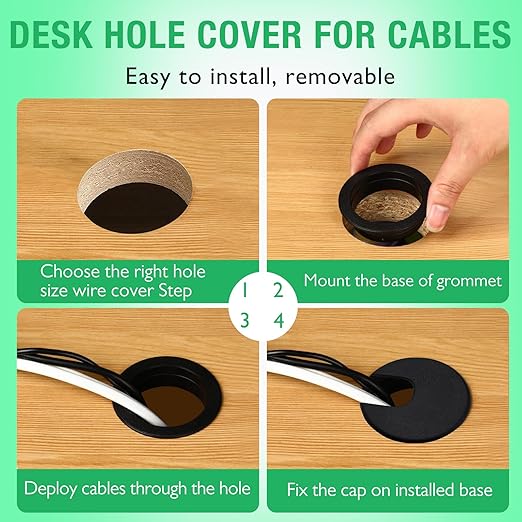 10 Pcs Desk Grommet 1-1/2" / 38 mm, Desk Cord Hole Cover, Cable Grommet ABS Plastic, Desk Hole Grommet for Home & Office Pc, Detachable Cable Cord Organizer-White