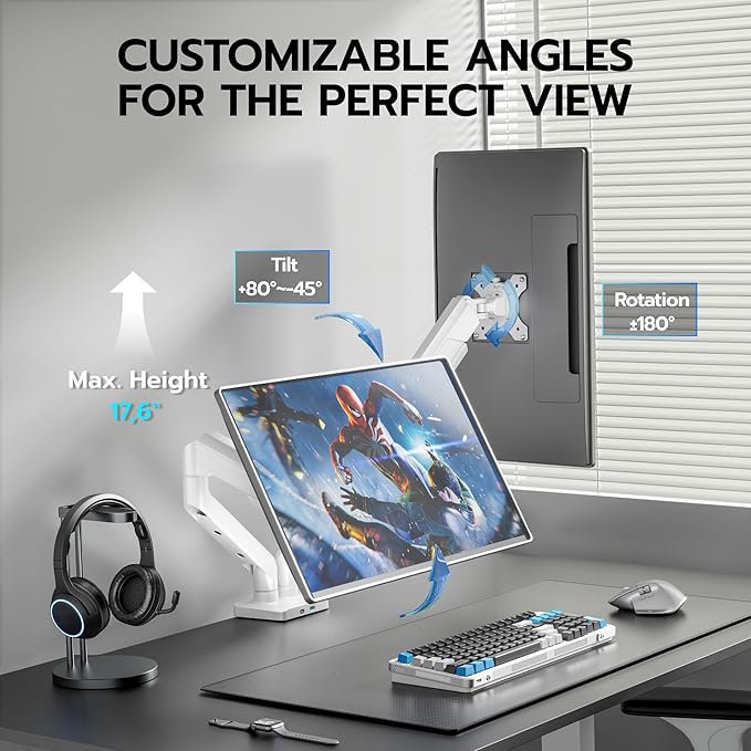 ARES WING Dual Monitor Mount, Heavy Duty Monitor Arms for 2 Monitors for 17-35 Inch, Fully Adjustable Monitor Desk Stand with USB A/C for Ultrawide Screen, VESA 75x75 or 100x100mm, White