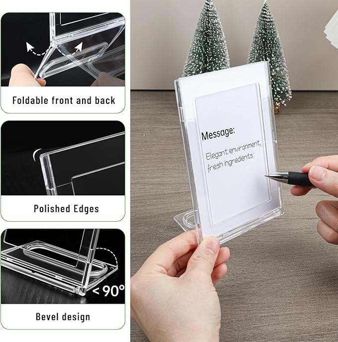 10 Pack 3x5 Inch Small Sign Holder Vertical, Double-Sided Usage with Swivel Base for Table Display, for Office, Store, Restaurant, for Number/Name/Food Label Display, Note
