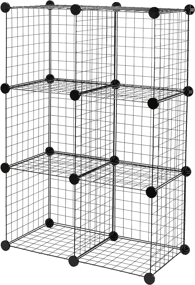 Amazon Basics Cube Wire Grid Stackable Storage Shelves, 6-Cube, 12.6"D x 26"W x 38"H, Black