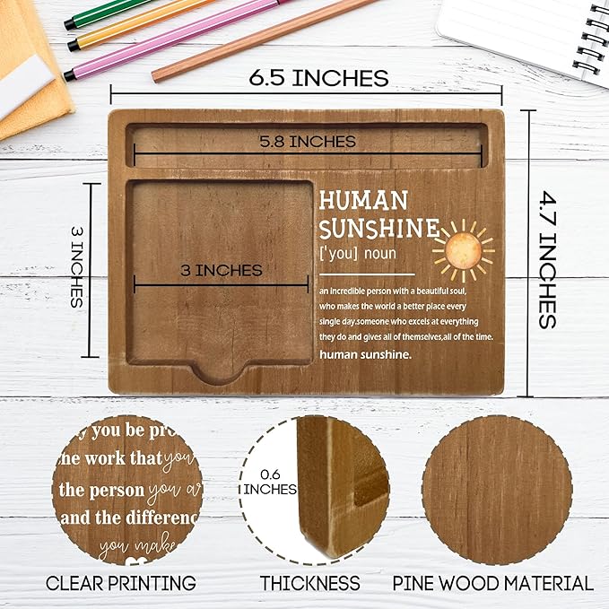 Inspirational Quotes Office Desk Decor Gift, Wooden Desk Note Pen Holder, Sticky Pen-holder for Office Home, Thank You Sunshine Gifts for Colleague Family Friends-A07