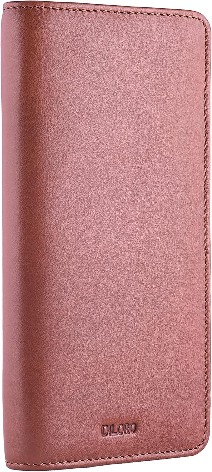 DiLoro Leather Zippered Triple or Quad Pen Case Pencil Pouch Holder for Three or Four Fountain Ballpoint Rollerball Pens or Glasses (Nappa Bugatti)