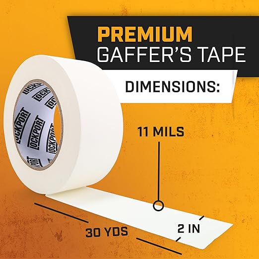 Lockport White Gaffers Tape 2 inch x 30 Yards - 4 Pack Pro White Gaff Tape - No Residue, Water Resistant, Non-Reflective, Easy Tear - Multipurpose