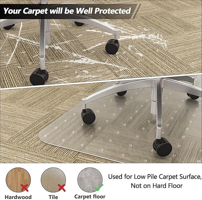 Amyracel Extra Large Office Chair Mat for Low Pile Carpeted Floors - 46" x 60" Clear Desk Chair Floot Mat for Home & Offices, Easy Glide Plastic Floor Mat for Office Chair On Carpet