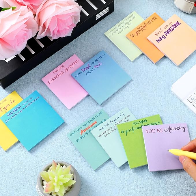 Yinder 24 Pcs Employee Appreciation Sticky Notes New Year Gift Bulk Motivation Sticky Note Pads Inspirational Gift for Teacher Nurse Staff Coworker Office Supply 3 x 3'' (Appreciation,Colorful)