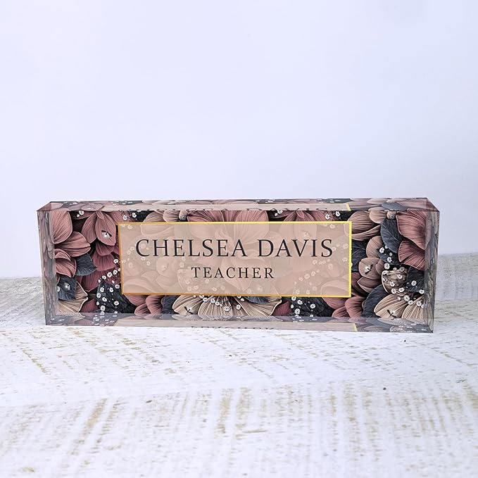 Floral Acrylic Name Block for Desk, Womens Personalized Desk Name Plate, Nameplate for Colleague, Office Desk Sign, Flower Desk Plaque