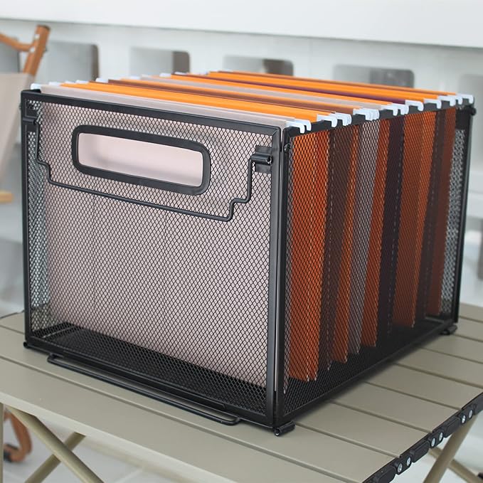 SETTFRFE Letter Size Metal Mesh Hanging File Folder Organizer Crate Basket, Black