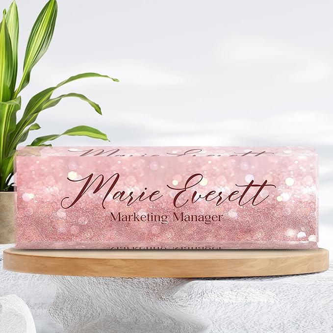 Custom Name Plate for Desk | Personalized Desk Name Plate | Personalized Boss Employee Teacher Appreciation Gifts | Acrylic Name Plate Office Desk Accessories (A-Pink Quartz)