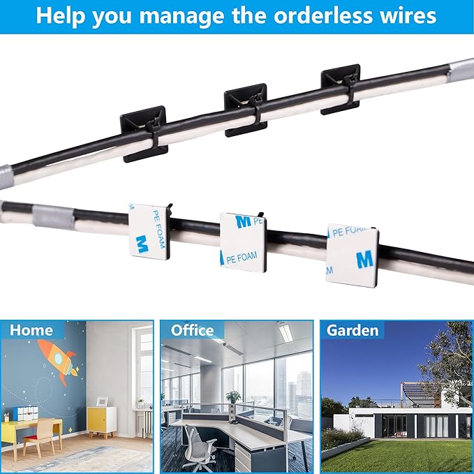 Cable Tie Mounts, Adhesive-Backed, 1 Inch, for Cable Management, Cable Tie Anchors, 100 Pack, Black