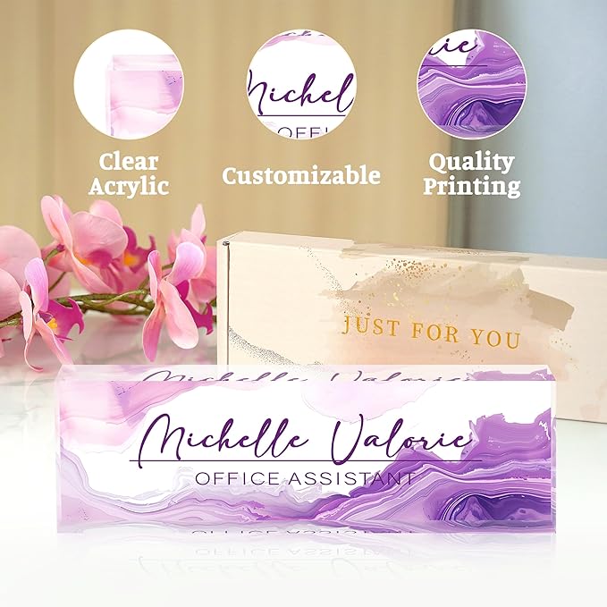 Name Plate for Desk-Personalized Name Plates for Desk-Name Plate Personalized for Office-Gifts for Teacher Boss Employee Appreciation Office Desk Decor (purple ink), MYDZBJMT1009