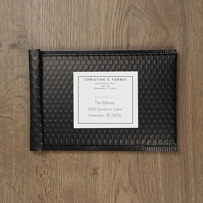 Custom Shipping Labels / 48 Personalized Black Square Address Labels/ 4" x 3½" Mailing Stickers/Made in USA